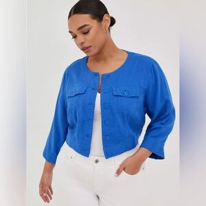 Torrid Blue Cropped Cotton Jacket Top 3/4 Sleeves Summer size 3X Summer Office
